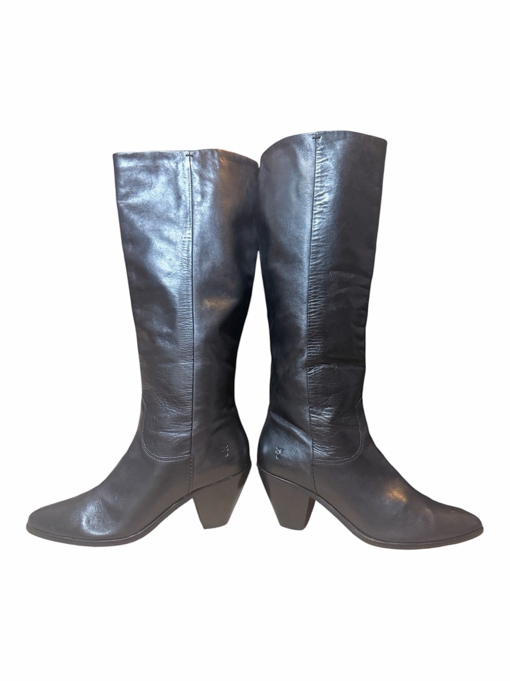 Frye Knee High Black Leather Heeled Boots - Sz 9
